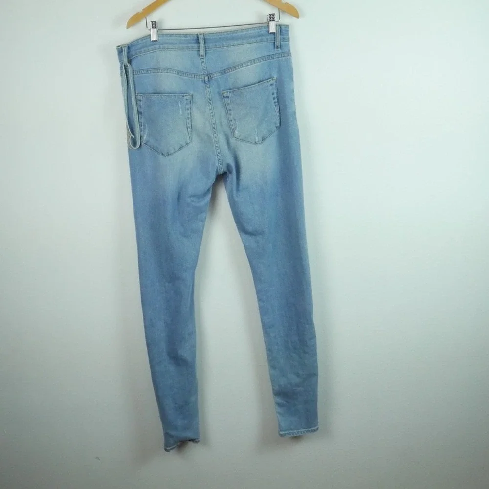 Kith Monroe Denim Pant Mens 34 Light Wash Blue Distressed Ripped Button Fly